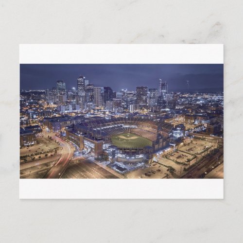Denver City Skyline and Coors Field at Night Postcard