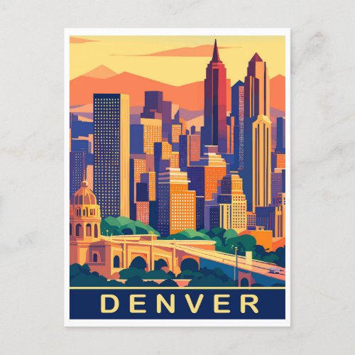 Denver City Skyline Travel Postcard