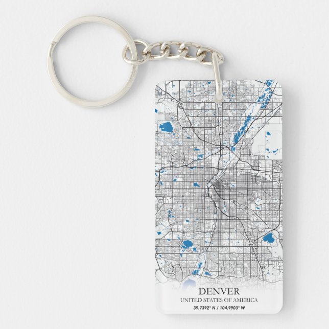 Denver CO Colorado USA Travel City Map Keychain (Front)
