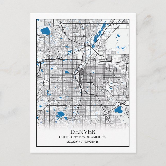Denver CO Colorado USA Travel City Map Postcard (Front)