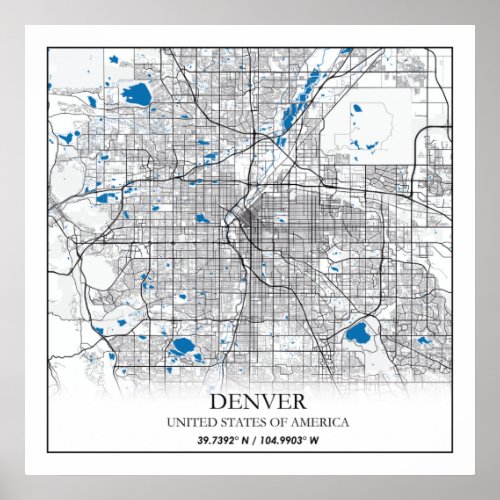 Denver CO Colorado USA Travel City Map Poster
