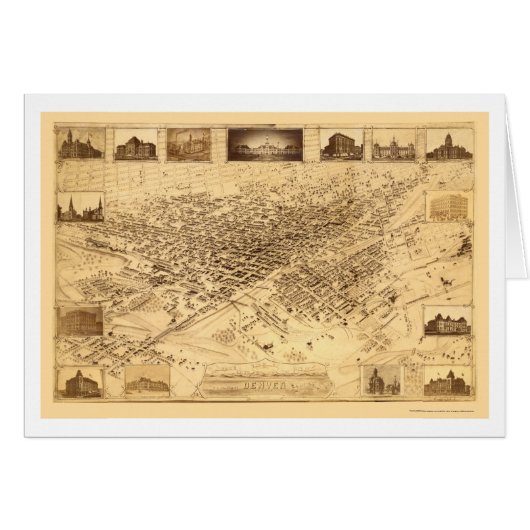 Denver, CO Panoramic Map - 1881 Cards (Front Horizontal)