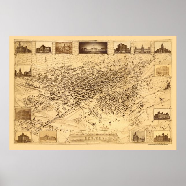 Denver, CO Panoramic Map - 1881 Poster (Front)