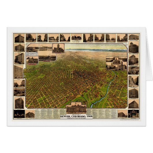 Denver, CO Panoramic Map - 1908 Cards (Front Horizontal)