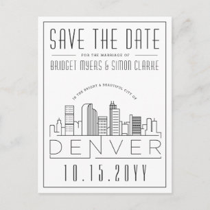 Denver, Co Stylized Skyline Save the Date Postcard