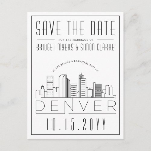 Denver Co  Stylized Skyline Save the Date Postcard
