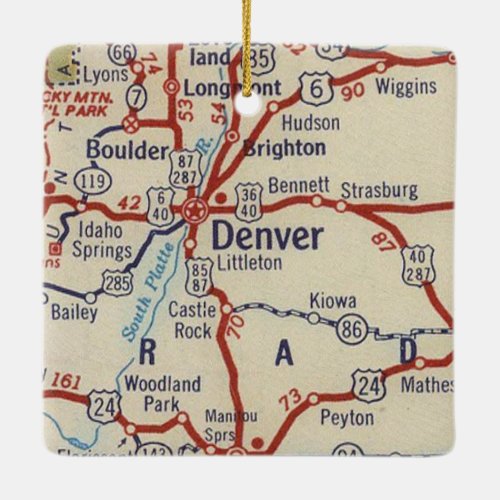Denver CO Vintage Map Ceramic Ornament