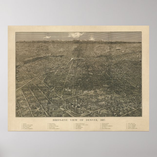 Denver Colorado 1887 Antique Panoramic Map Poster (Front)