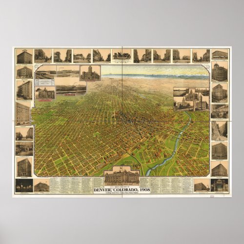 Denver Colorado 1908 Panoramic Map Poster