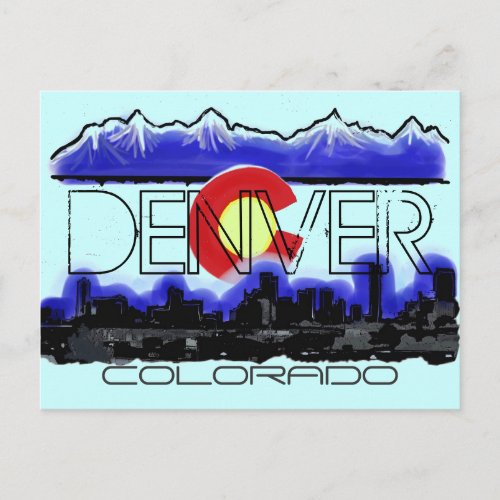 Denver Colorado artistic skyline flag postcard