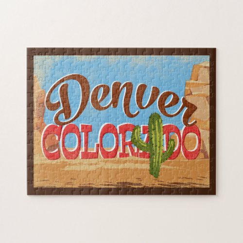 Denver Colorado Cartoon Desert Vintage Travel Jigsaw Puzzle