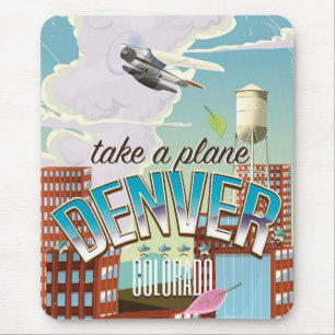 Denver Colorado Cartoon travel poster Mouse Pad