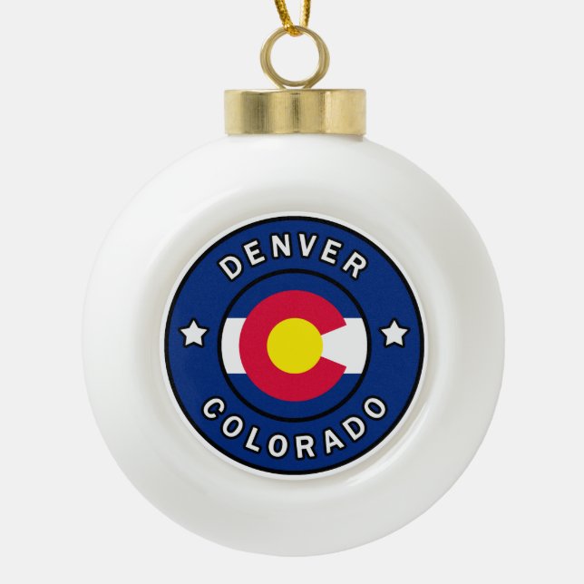 Denver Colorado Ceramic Ball Christmas Ornament (Front)