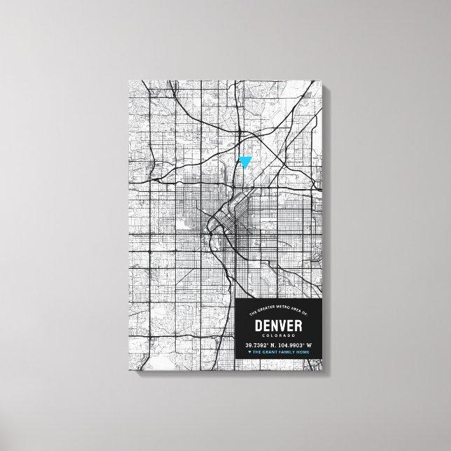 Denver, Colorado City Map + Mark Your Location Canvas Print (Front)