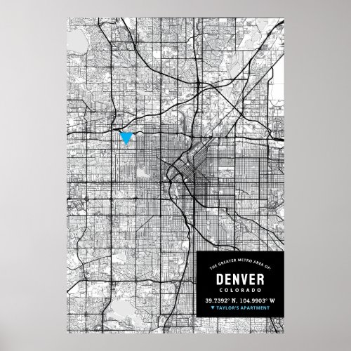 Denver Colorado City Map  Mark Your Location  Poster