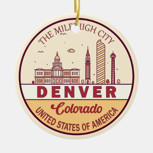Denver Colorado City Skyline Emblem Ceramic Ornament