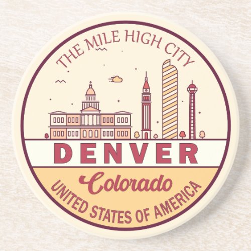 Denver Colorado City Skyline Emblem Coaster