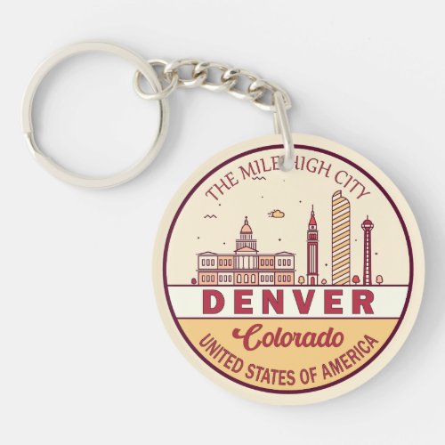 Denver Colorado City Skyline Emblem Keychain