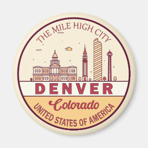 Denver Colorado City Skyline Emblem Magnet