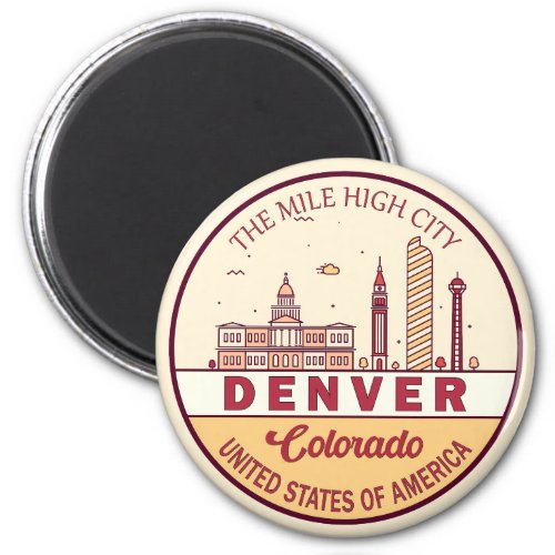 Denver Colorado City Skyline Emblem Magnet