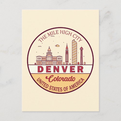Denver Colorado City Skyline Emblem Postcard