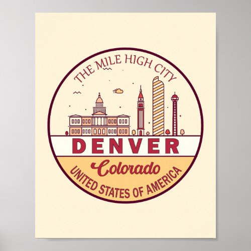 Denver Colorado City Skyline Emblem Poster