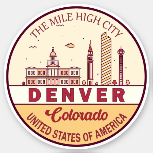 Denver Colorado City Skyline Emblem Sticker