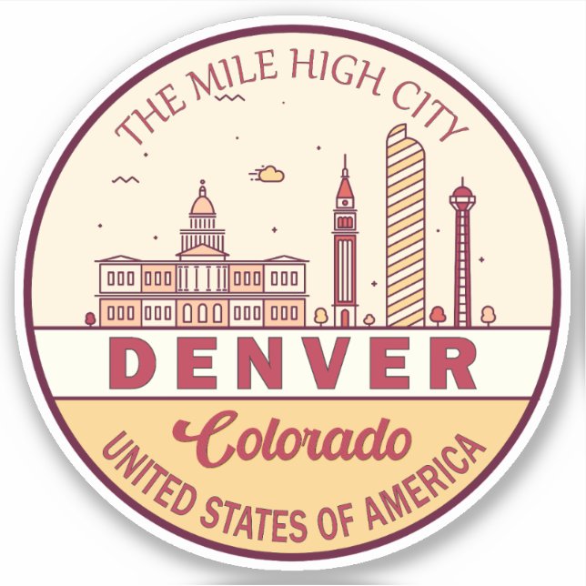 Denver Colorado City Skyline Emblem Sticker (Front)
