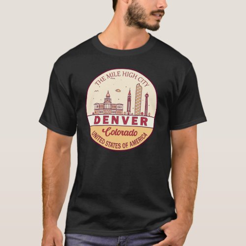 Denver Colorado City Skyline Emblem T_Shirt