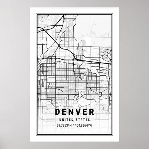 Denver Colorado CO USA City Travel City Map Poster
