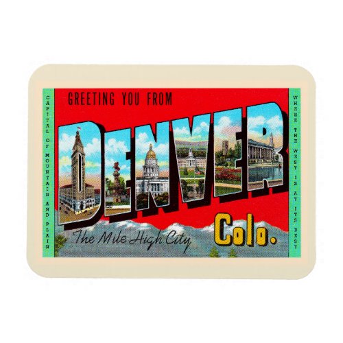 Denver Colorado CO Vintage Large Letter Postcard Magnet