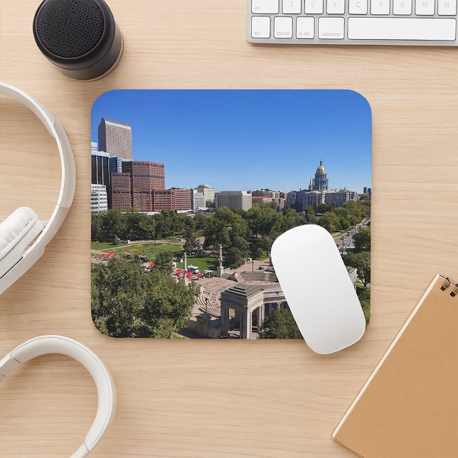 Denver Colorado Downtown Landscape Photo Mouse Pad (A mouse pad with a photo of downtown Denver, including the capitol building & Civic Center Park.)