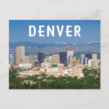 Denver Colorado Downtown Skyline And Mountains Postcard by whereabouts at Zazzle