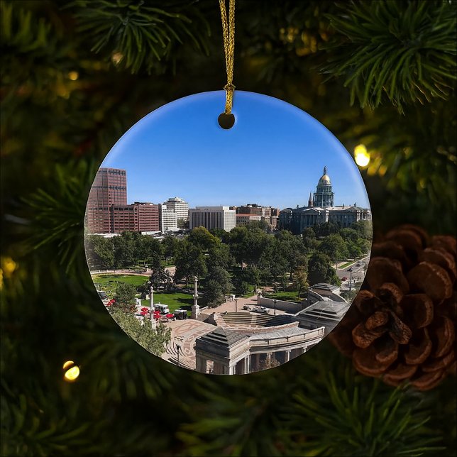 Denver Colorado Downtown State Capitol Ceramic Ornament (An ornament featuring downtown Denver, Colorado.)