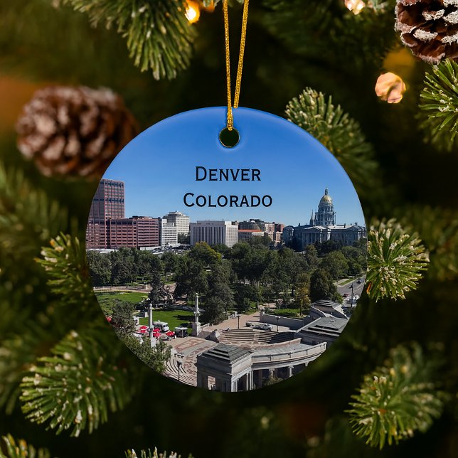 Denver Colorado Downtown State Capitol Personalize Ceramic Ornament (An ornament featuring Denver with text you can personalize!)