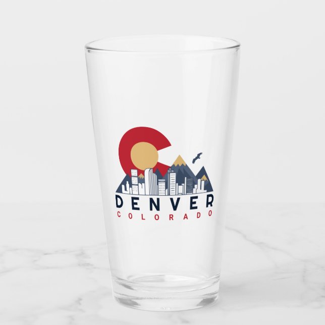 Denver Colorado Flag Camping Hiking Souvenirs 80s Glass (Front)