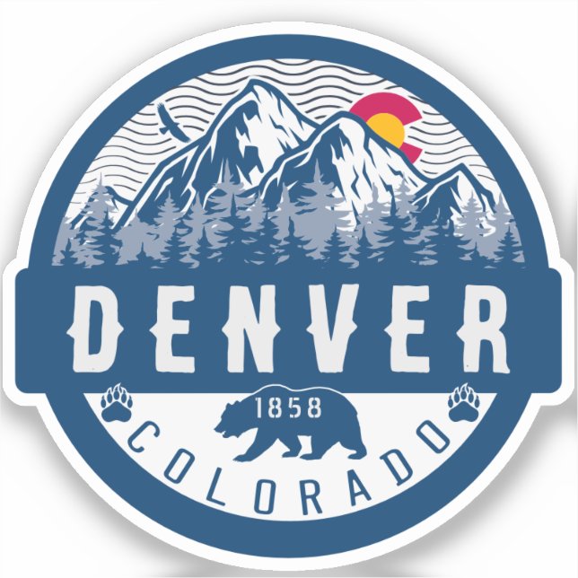 Denver Colorado Flag Camping Hiking Souvenirs 80s Sticker (Front)
