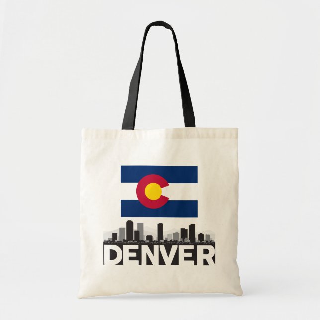 Denver Colorado Flag Skyline Tote Bag (Front)