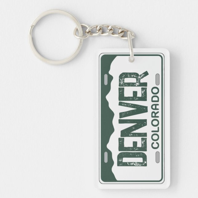 Denver Colorado green license plate keychain (Front)