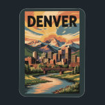 Denver Colorado Illustration Sunset Travel Art Magnet<br><div class="desc">Denver retro vector travel design. Denver,  the capital of Colorado,  is an American metropolis dating to the Old West era. Larimer Square,  the city’s oldest block,  features landmark 19th-century buildings.</div>