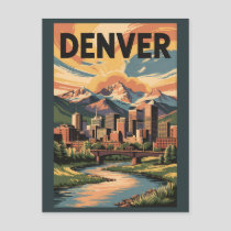 Denver Colorado Illustration Sunset Travel Art Postcard