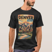 Denver Colorado Illustration Sunset Travel Art