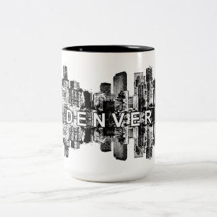 Denver, Colorado in black ink Two-Tone Coffee Mug