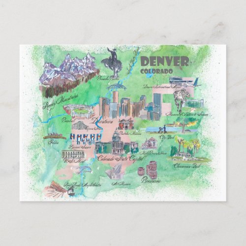 Denver Colorado Map Travel  Postcard