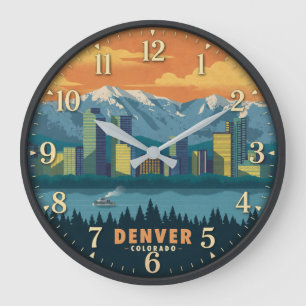 Denver Colorado Mountain Skyline  Large Clock