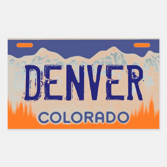 Denver Colorado orange blue license plate stickers (Front)