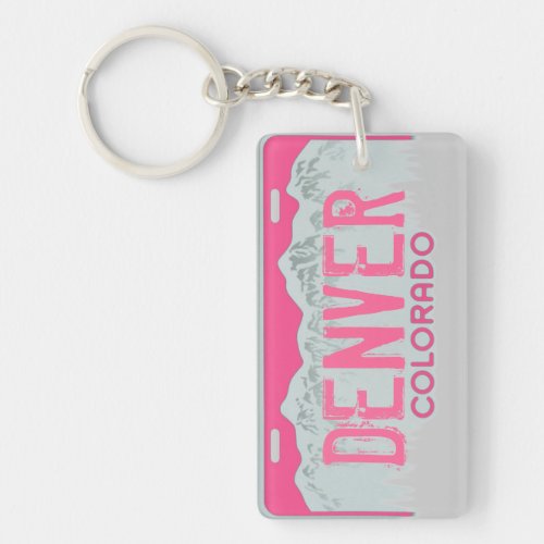 Denver Colorado pink license plate keychain