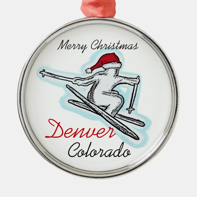Denver Colorado santa skier hat ornament (Front)