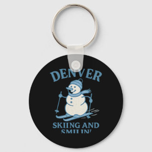 Denver Colorado Skiing And Smilin Snowman Keychain