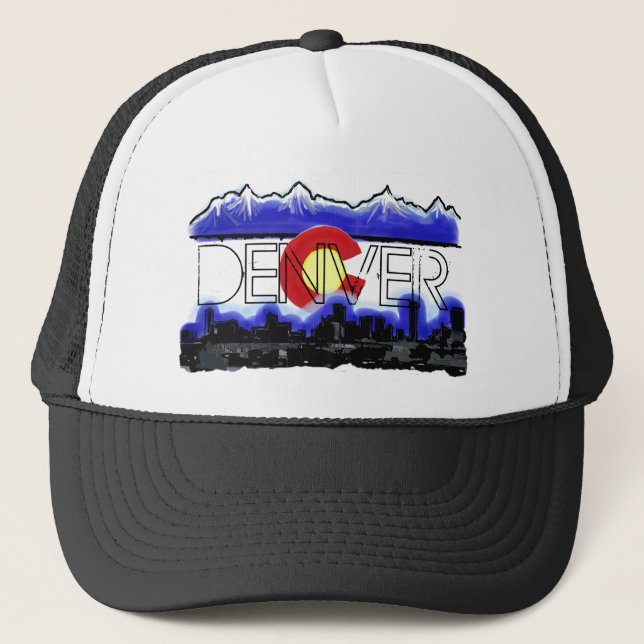 Denver Colorado skyline state flag artistic hat (Front)